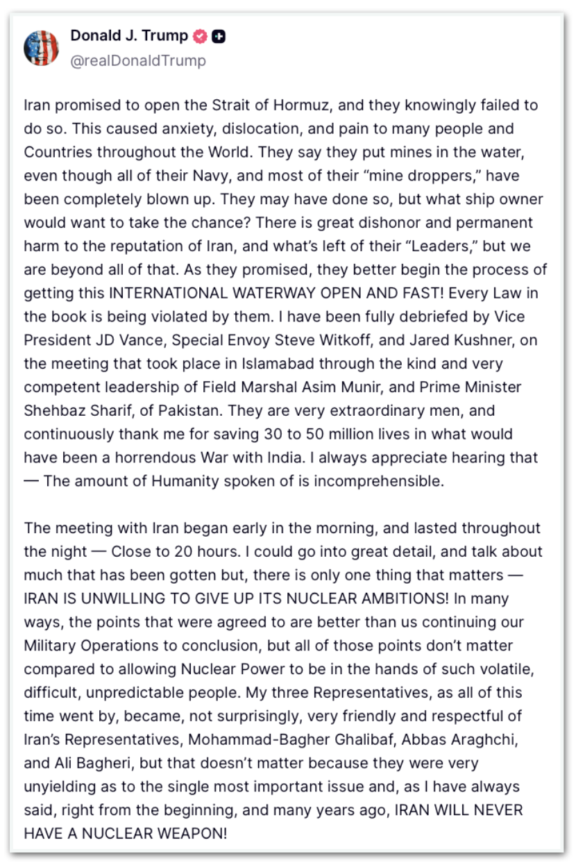 Publicação de Donald Trump