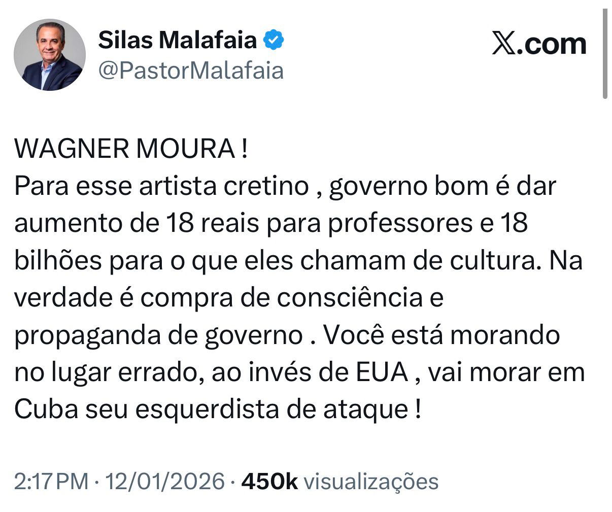 Silas Malafaia e Wagner Moura - Metrópoles